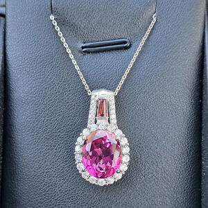 Pure Pink Mystic Topaz & Natural Zircon Halo Necklace